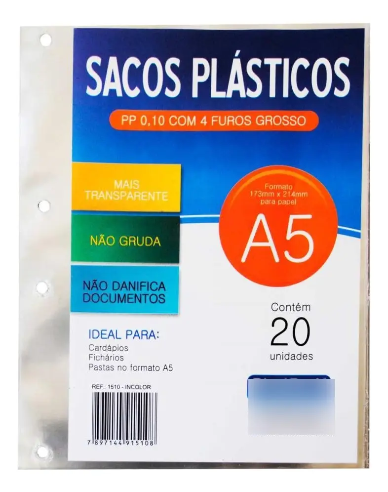 Envelope Plástico A5 4 Furos Grosso Cristal Pacote com 20 Unidades – Protetor de Folhas para Fichário e Planner A5 Envelope Plástico A5 4 Furos Grosso Cristal Pacote com 20 Unidades – Protetor de Folhas para Fichário e Planner A5