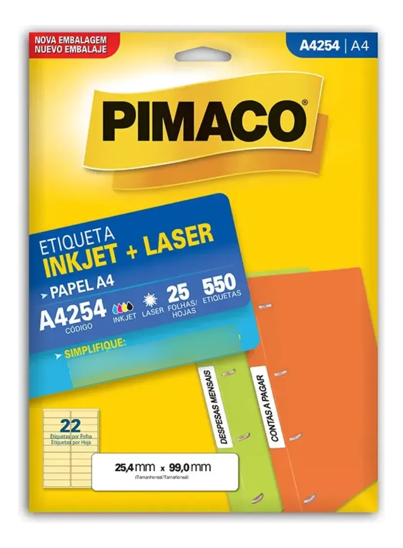 Etiqueta Adesiva Pimaco A44254 A4 25,4x99mm 25 Folhas (500 Etiquetas) – Etiqueta Horizontal Longa para Códigos de Barras e Pastas Etiqueta Adesiva Pimaco A44254 A4 25,4x99mm 25 Folhas (500 Etiquetas) – Etiqueta Horizontal Longa para Códigos de Barras e Pastas