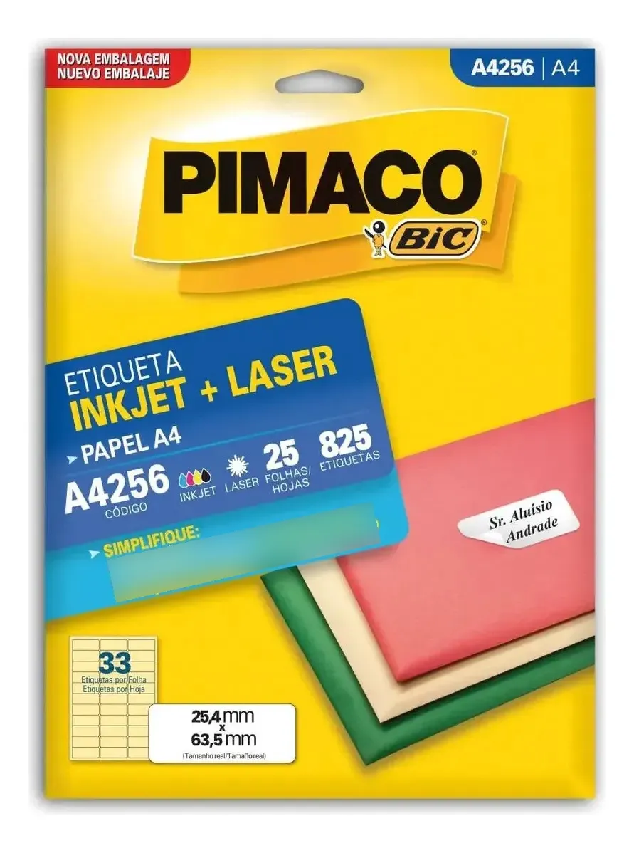 Etiqueta Adesiva Pimaco A44256 A4 25,4x63,5mm 25 Folhas (825 Etiquetas) – Etiqueta de Mala Direta, Código de Barras e Endereçamento Etiqueta Adesiva Pimaco A44256 A4 25,4x63,5mm 25 Folhas (825 Etiquetas) - Imagem 1