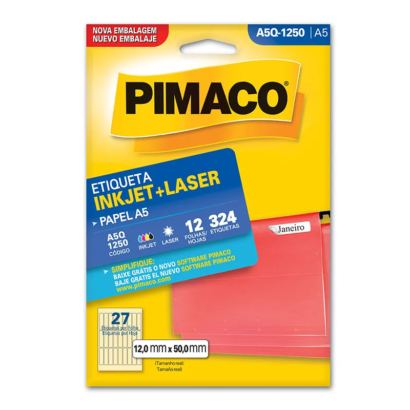 Etiqueta Adesiva Pimaco A5Q 1250 12x50mm 12 Folhas (360 Etiquetas) – Etiqueta Retangular Estreita para Pastas, Cabos e Gaveteiros Etiqueta Adesiva Pimaco A5Q 1250 12x50mm 12 Folhas (360 Etiquetas) - Imagem 1