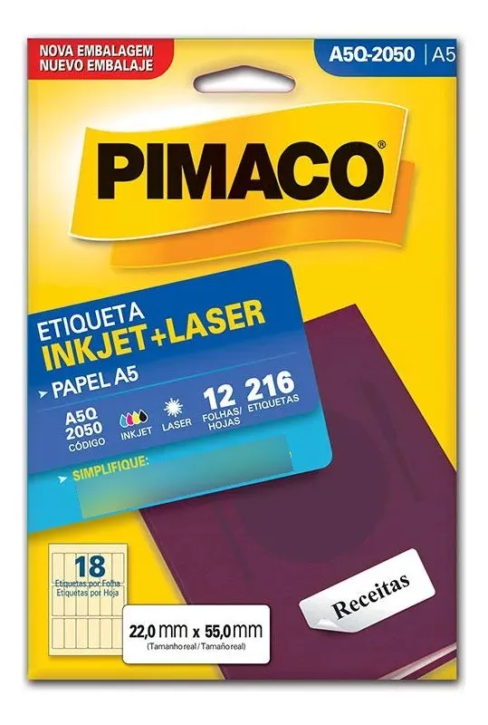 Etiqueta Adesiva Pimaco A5Q2050 22x55mm A5 com 12 Folhas (240 Etiquetas) – Etiqueta Retangular para Potes e Pastas Etiqueta Adesiva Pimaco A5Q2050 22x55mm A5 com 12 Folhas (240 Etiquetas) – Etiqueta Retangular para Potes e Pastas