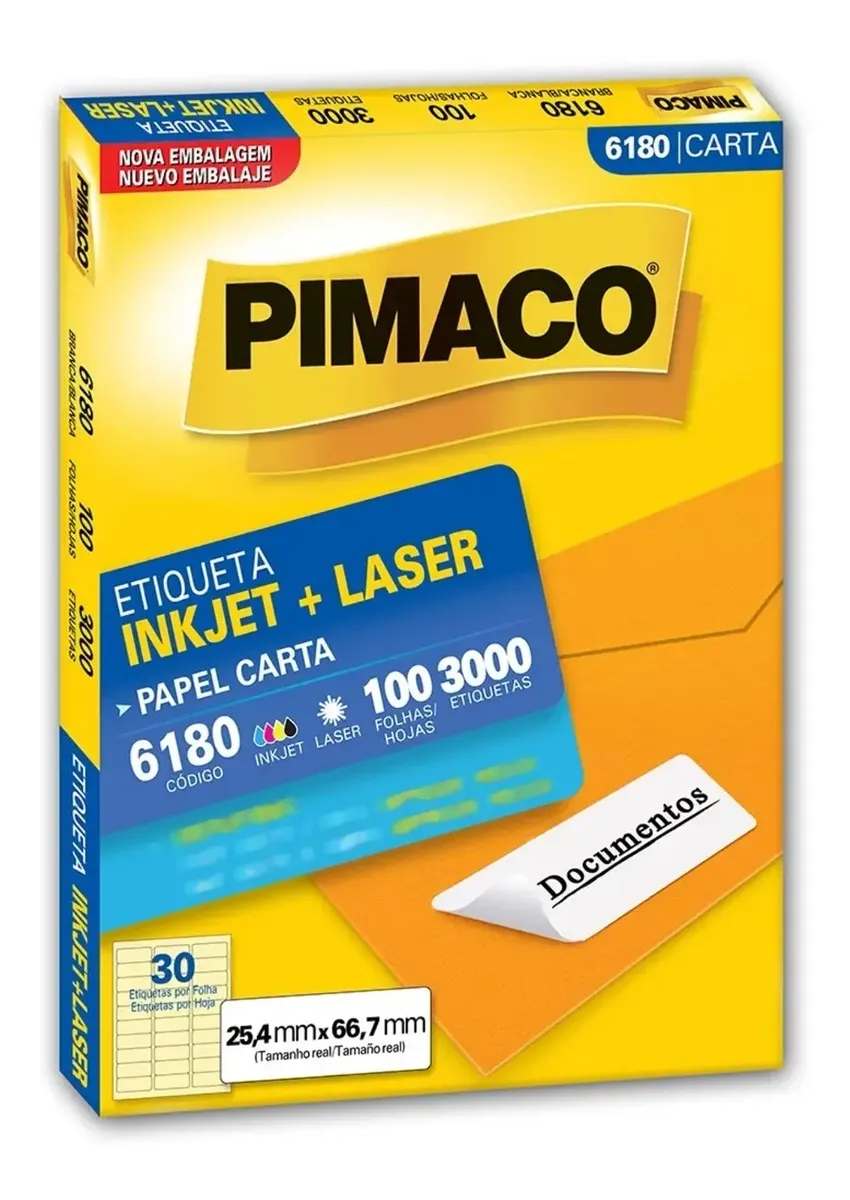 Etiqueta Pimaco CR6180 Carta 25,4x66,7mm Caixa com 100 Folhas (3000 Etiquetas) – Etiqueta de Mala Direta, Endereçamento e Código de Barras Etiqueta Pimaco CR6180 Carta 25,4x66,7mm Caixa com 100 Folhas (3000 Etiquetas) - Imagem 1